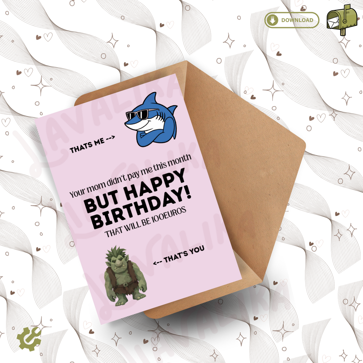 Your mom forgot to pay me, but happy birthday  | Greeting card